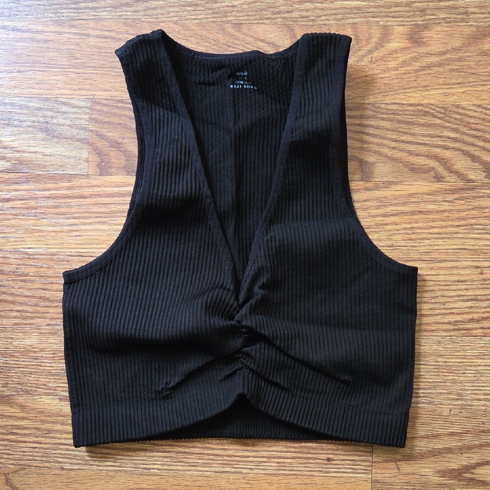 Aerie Black Ribbed Bra Top